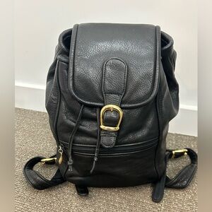 Mazzantia Black Leather Backpack with gold hardware, adjustable strap & pockets